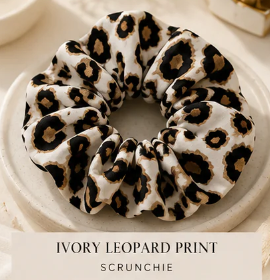 Classic Leopard Print Scrunchie (Ivory Leopard Print)