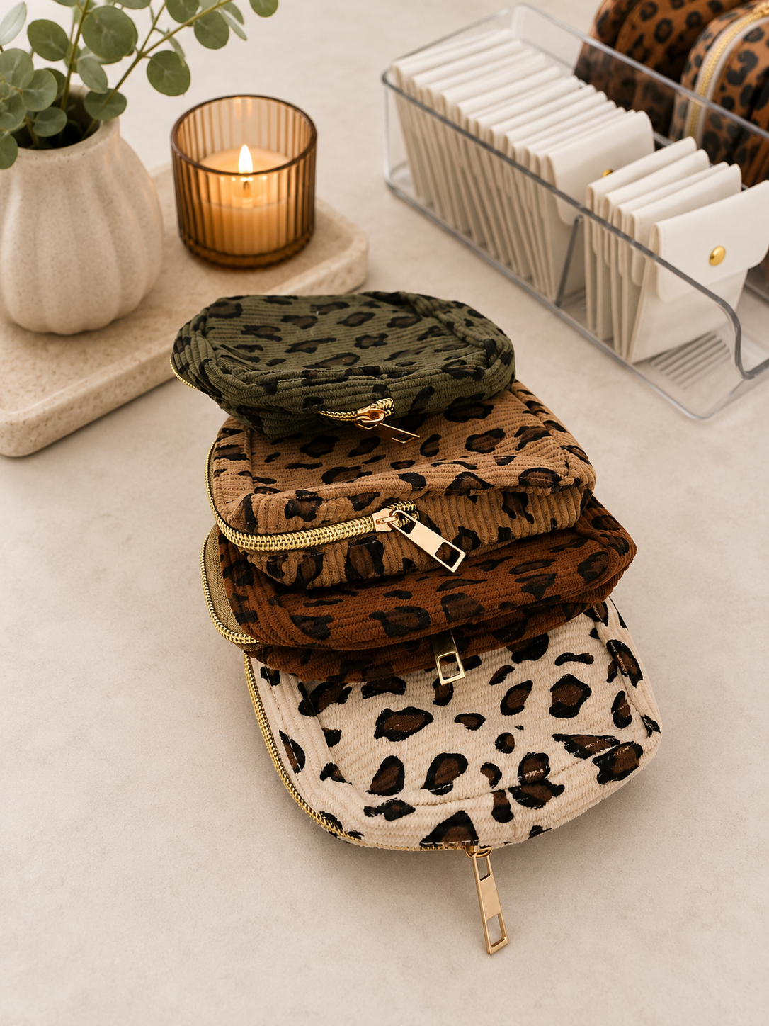 Corduroy Mini Cosmetic Bag | Travel Makeup Pouch