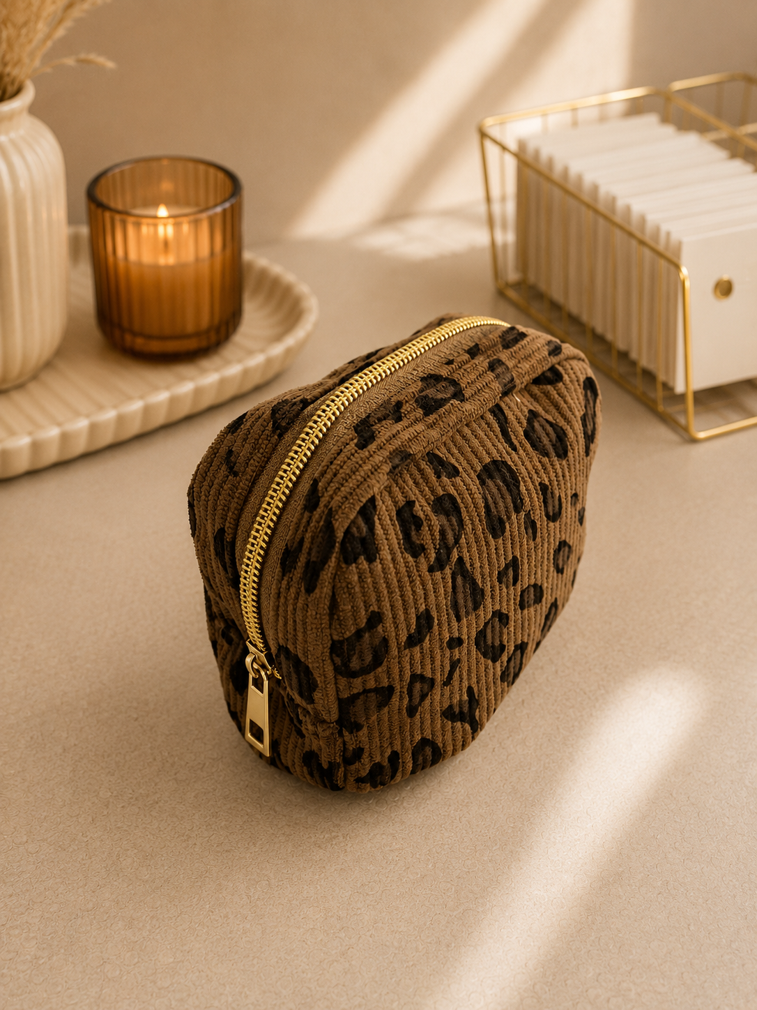 Corduroy Mini Cosmetic Bag | Travel Makeup Pouch