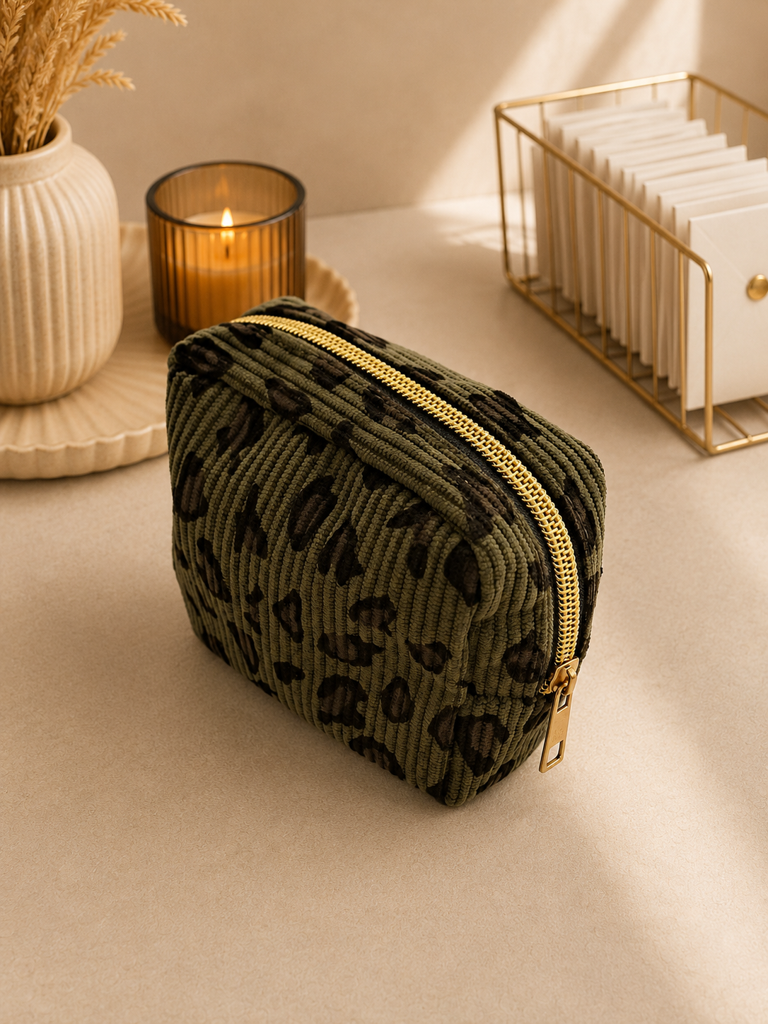 Corduroy Mini Cosmetic Bag | Travel Makeup Pouch