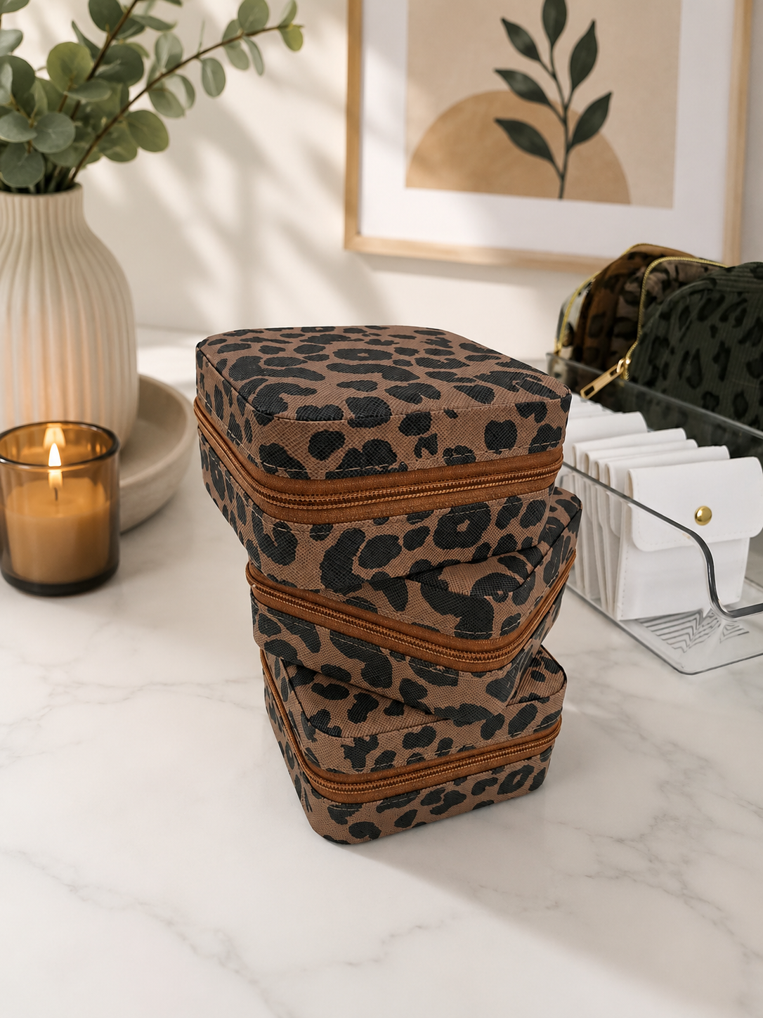 1 Travel Jewellery Organiser Case – Leopard Print