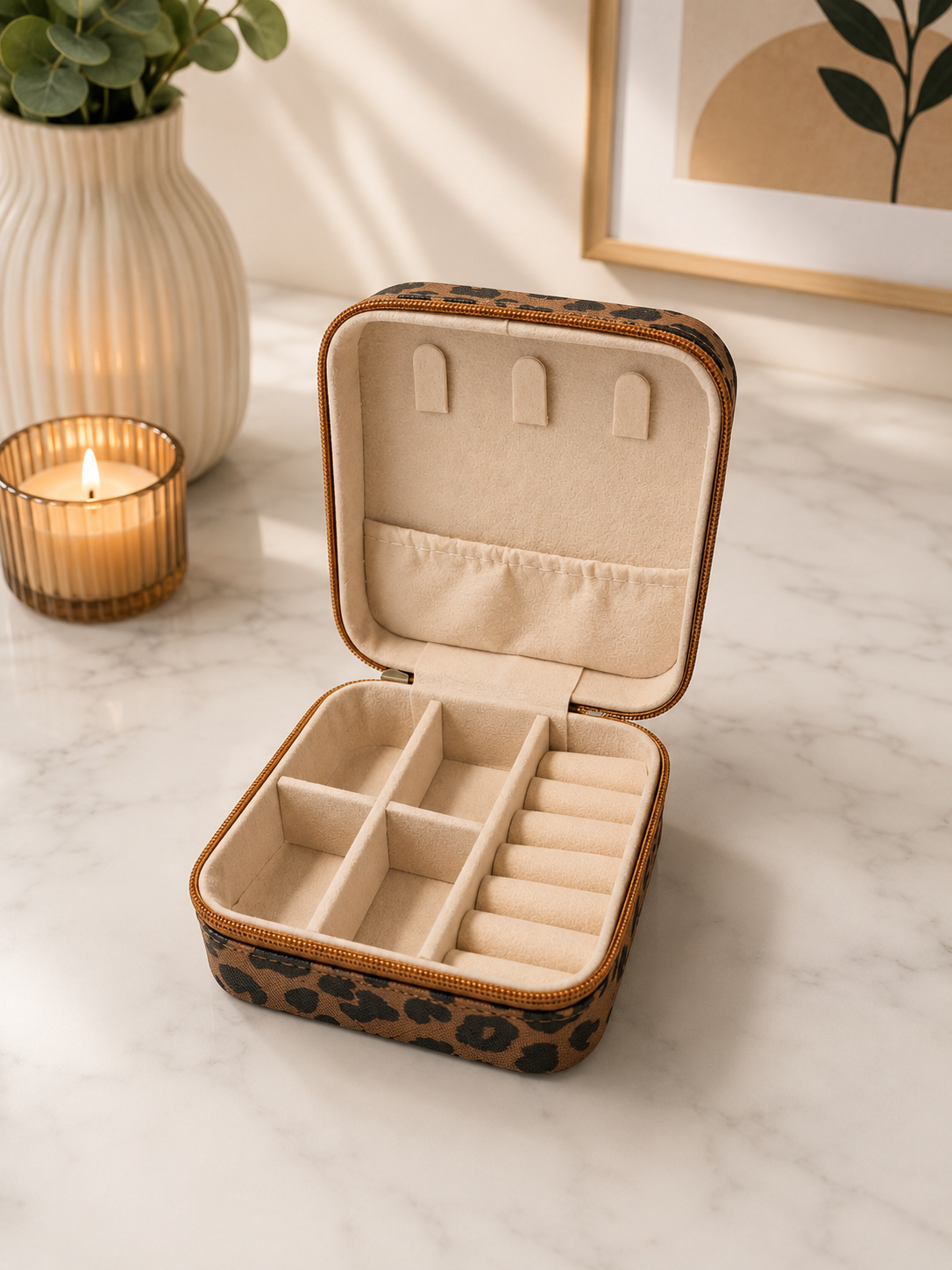 1 Travel Jewellery Organiser Case – Leopard Print