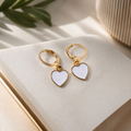 Gold White Enamel Heart Huggie Earrings