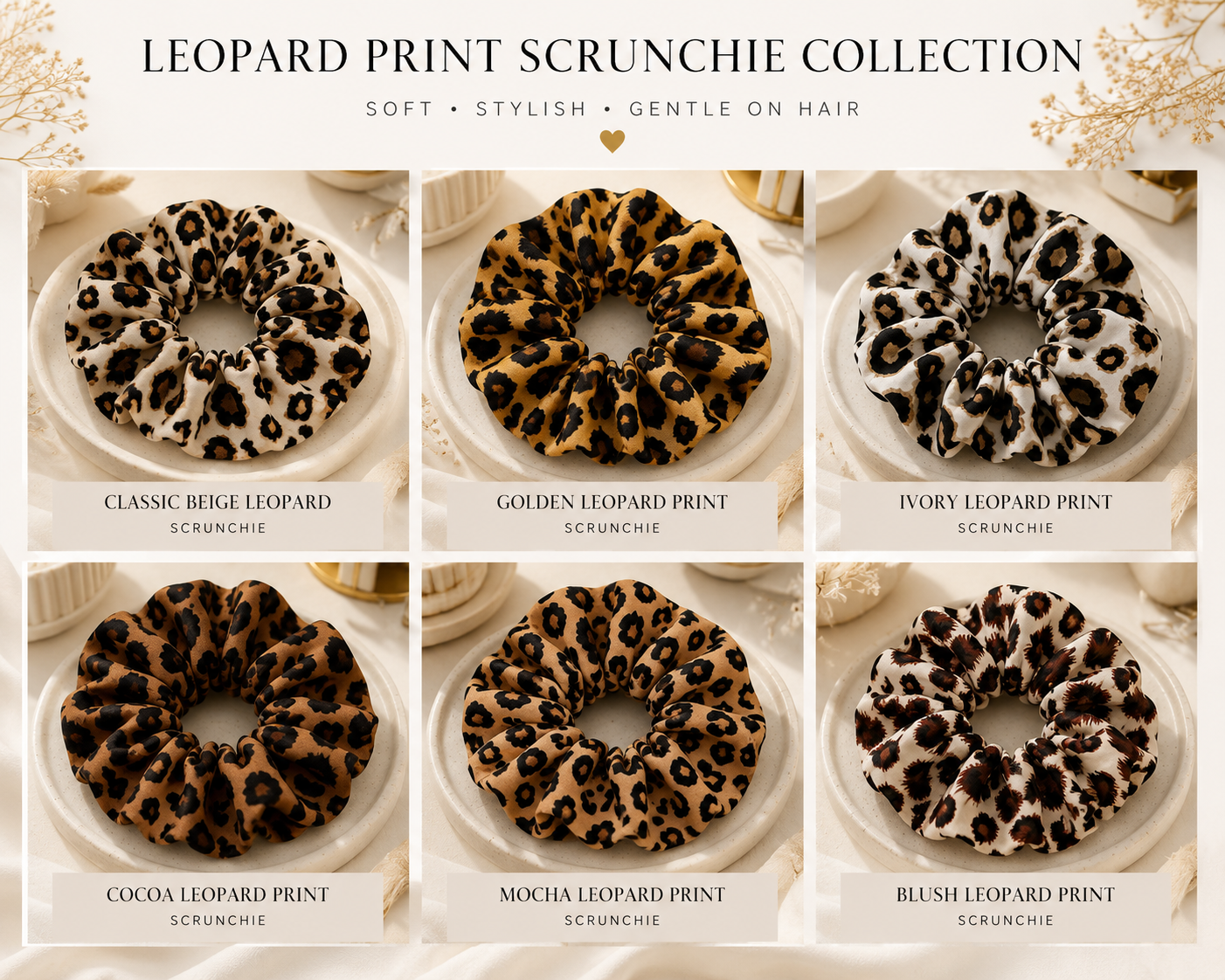 6 Leopard Print Scrunchies