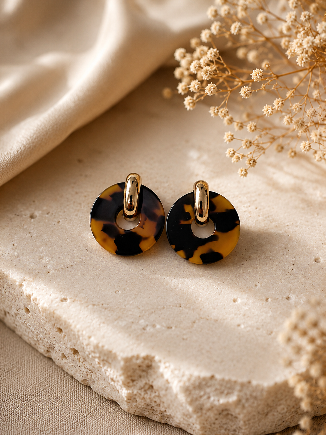 Tortoiseshell Gold Circle Statement Earrings