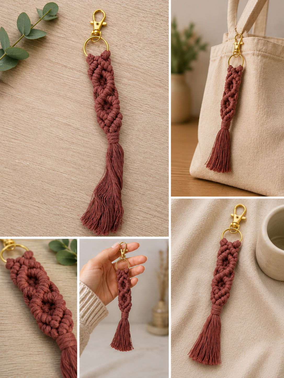 Boho Macramé Keyring / Keychain (Dusty Rose)