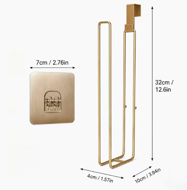 Luxury Over-the-Door Toilet Roll & Towel Holder  – Brushed Gold
